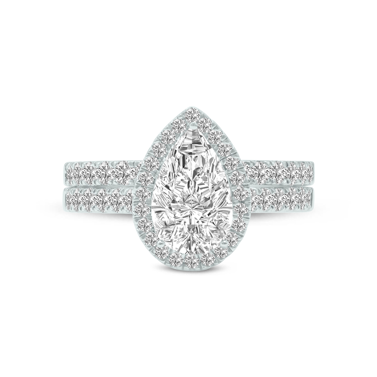 4 1/3 Carat TW Center Pear Shape Lab Grown Diamond Halo Bridal Set in 14K White Gold