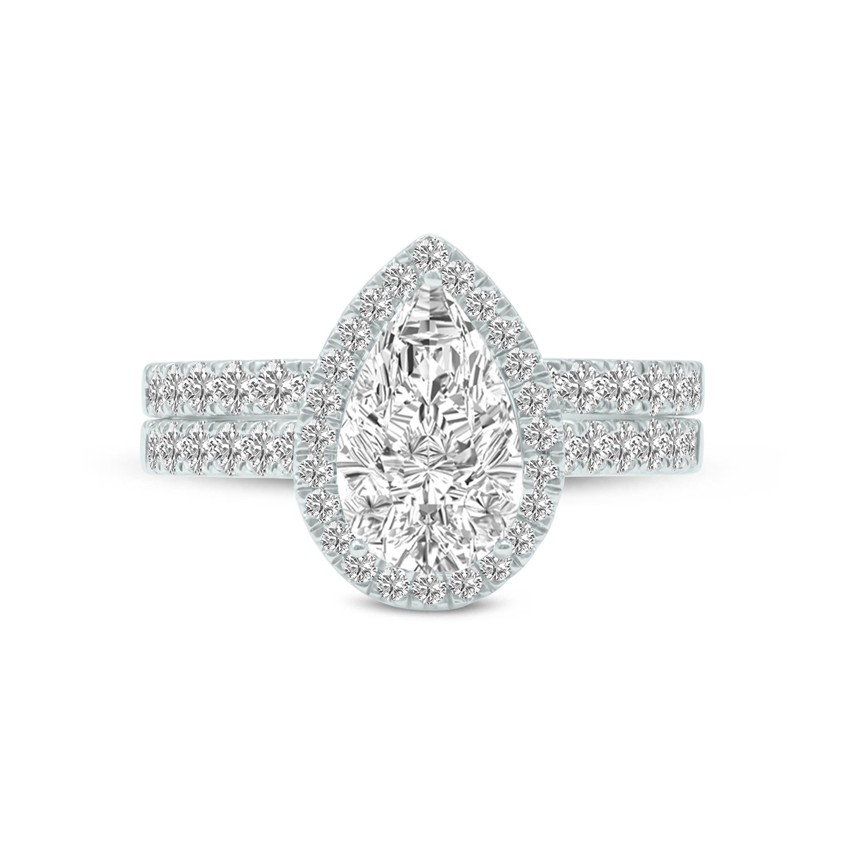 6 1/2 Carat TW Center Pear Shape Lab Grown Diamond Halo Bridal Set in 14K White Gold