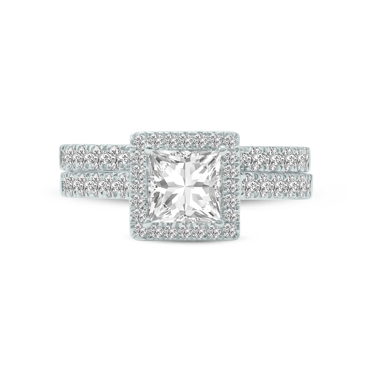 2 3/4 Carat TW Center Princess Cut Lab Grown Diamond Halo Bridal Set in 14K White Gold