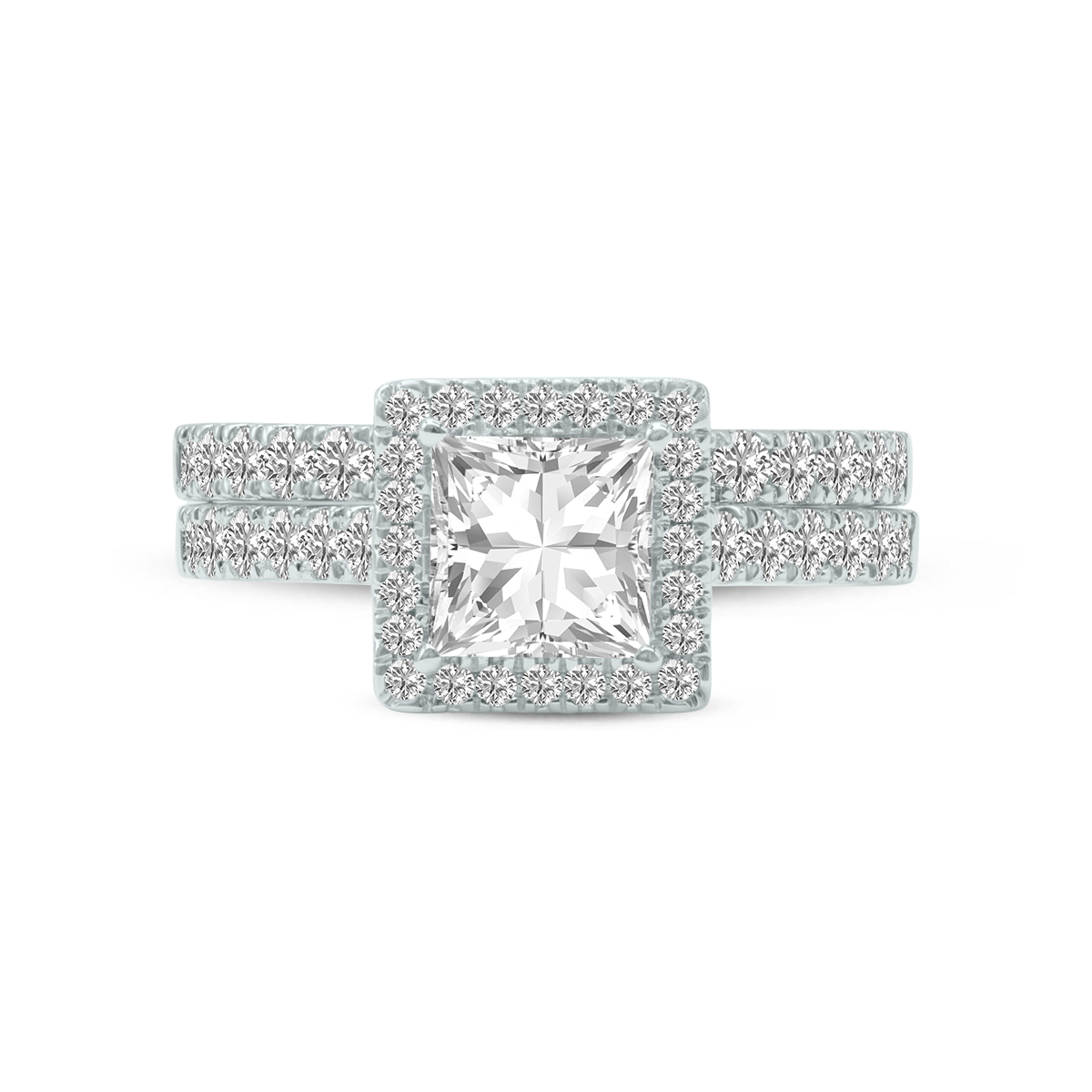 3 1/4 Carat TW Center Princess Cut Lab Grown Diamond Halo Bridal Set in 14K White Gold