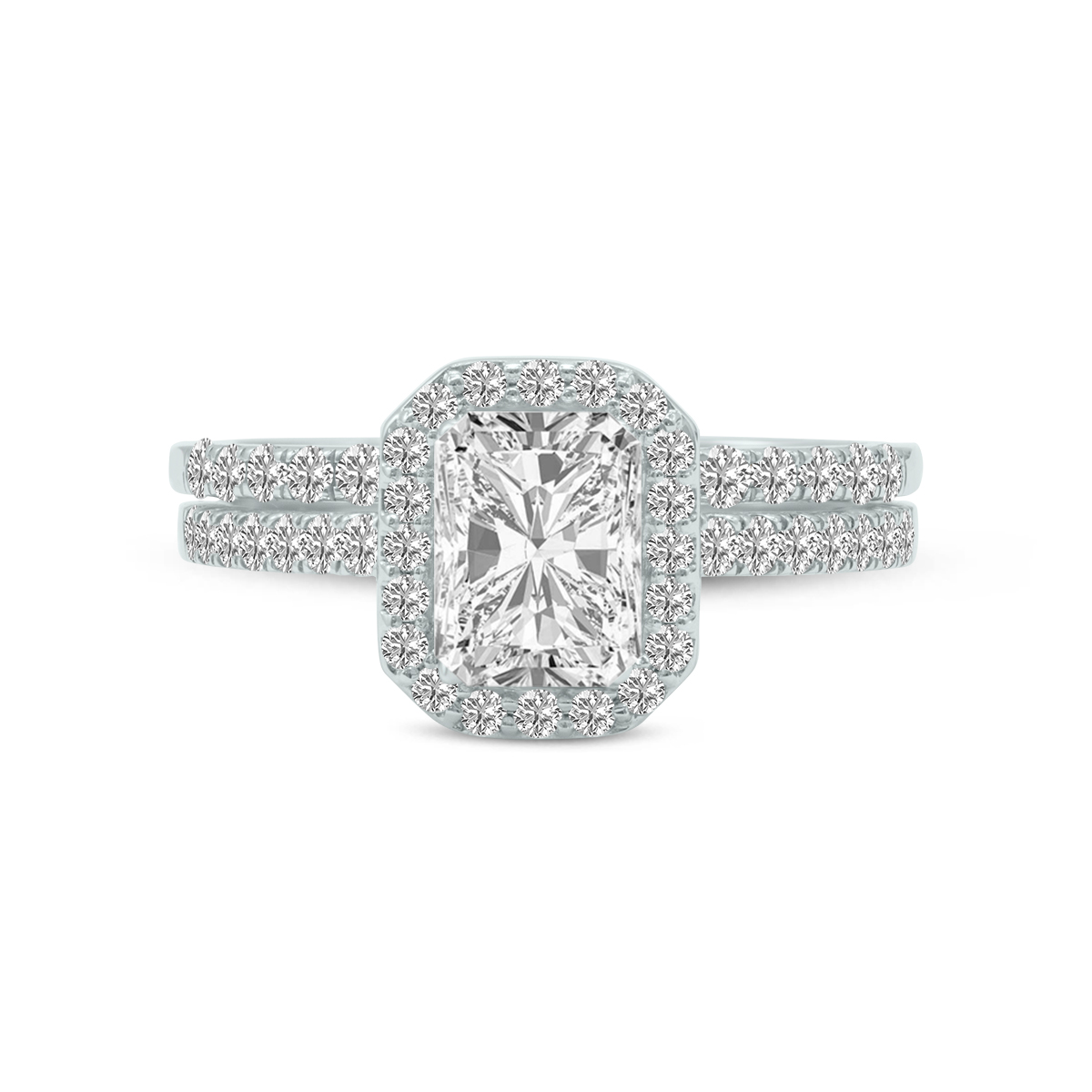 1 3/4 Carat TW Center Radiant Shape Lab Grown Diamond Halo Bridal Set in 14K White Gold