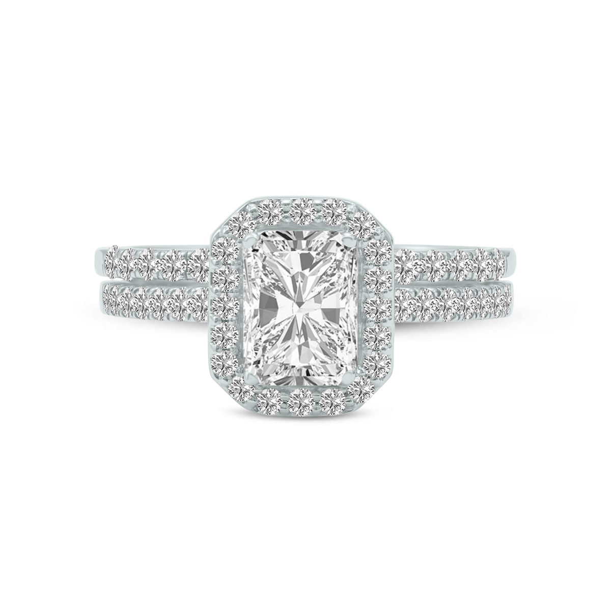 3 1/3 Carat TW Center Radiant Shape Lab Grown Diamond Halo Bridal Set in 14K White Gold