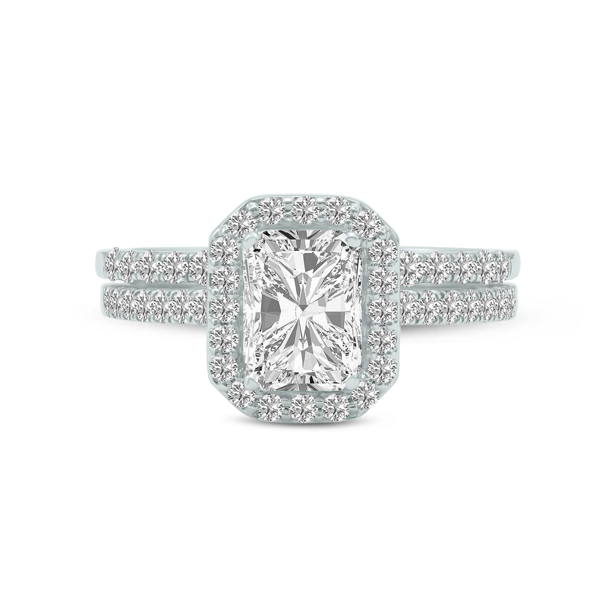 6 1/2 Carat TW Center Radiant Shape Lab Grown Diamond Halo Bridal Set in 14K White Gold