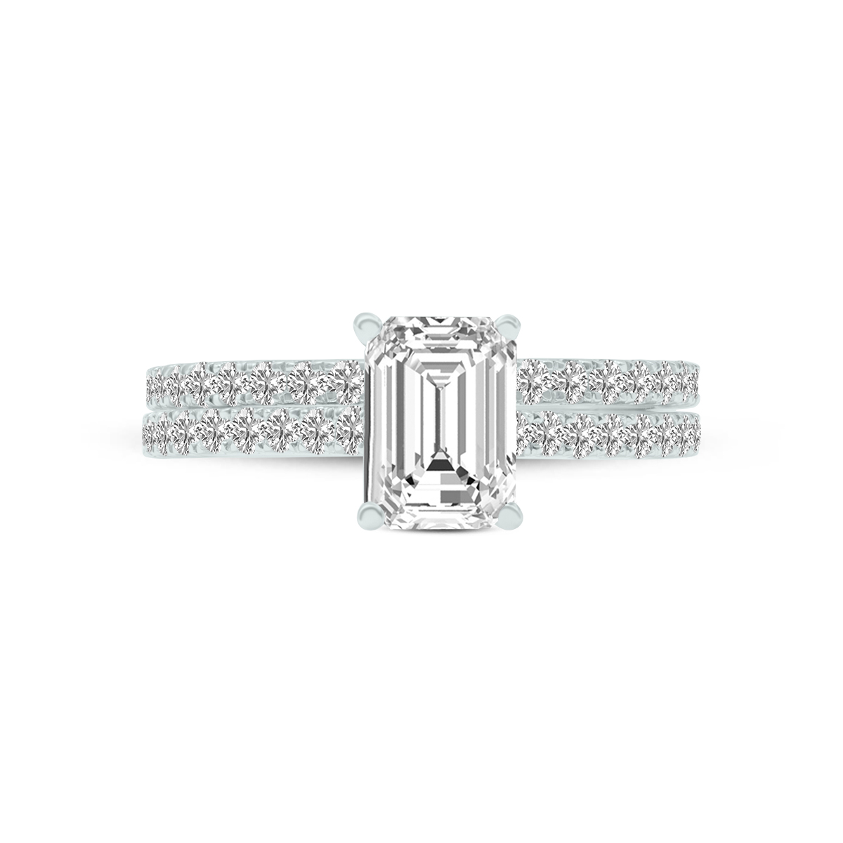 3.80 CTW Center Emerald Cut Lab Grown Diamond Engagement Ring Set in 14K White Gold