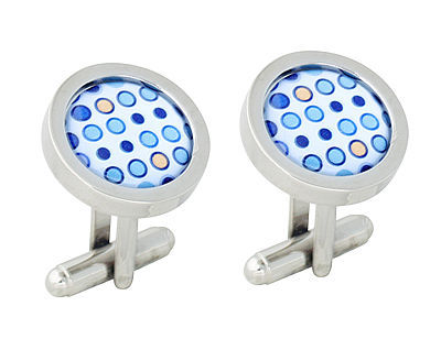 Retro Blue Poka Dot Dome Cufflinks