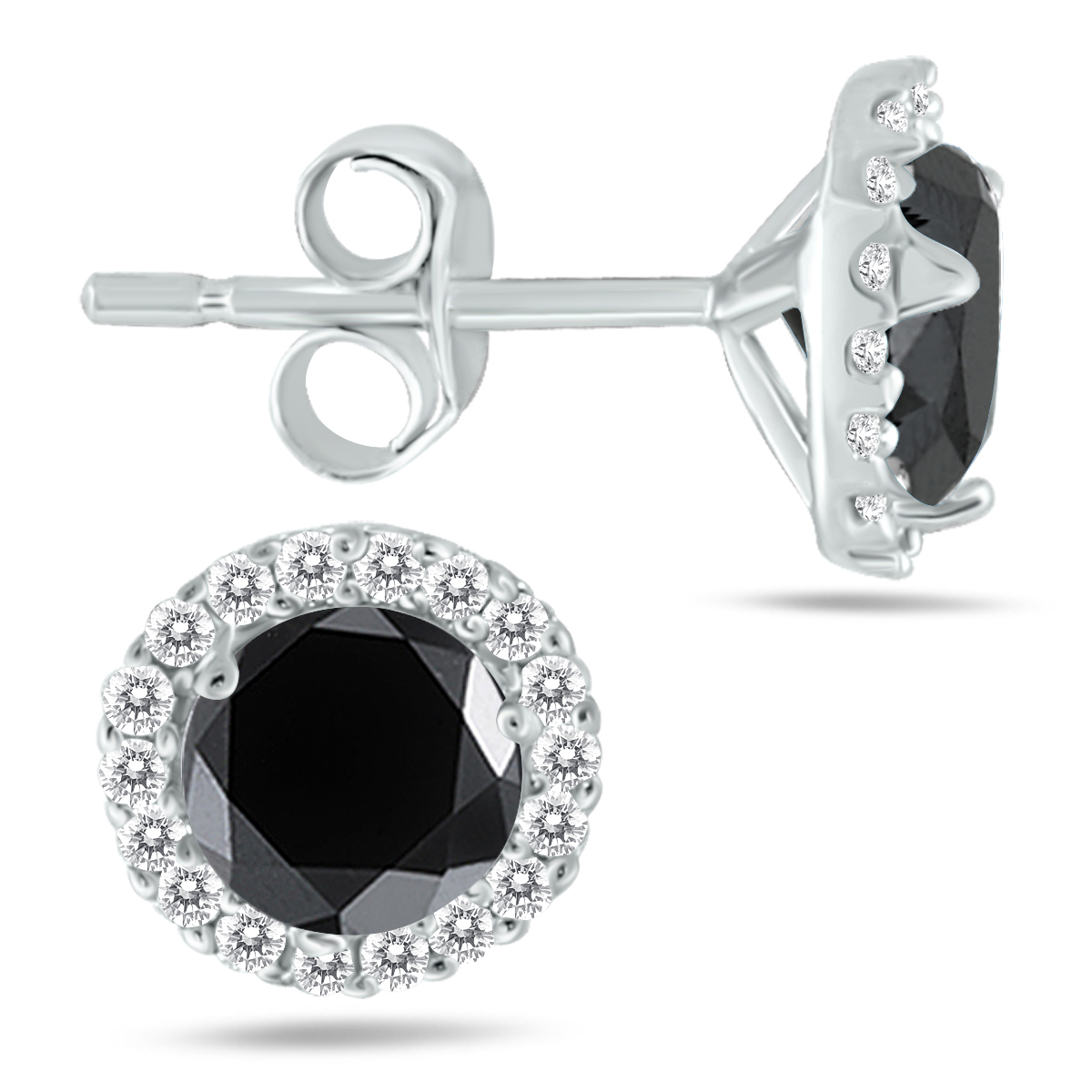 1 1/4 Carat TW Black and White Diamond Halo Earrings in 14K White Gold