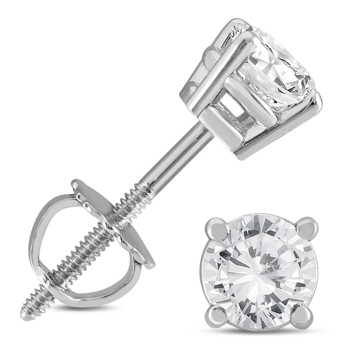 3/4 Carat TW AGS Certified Round Diamond Solitaire Stud Earrings in 14K White Gold