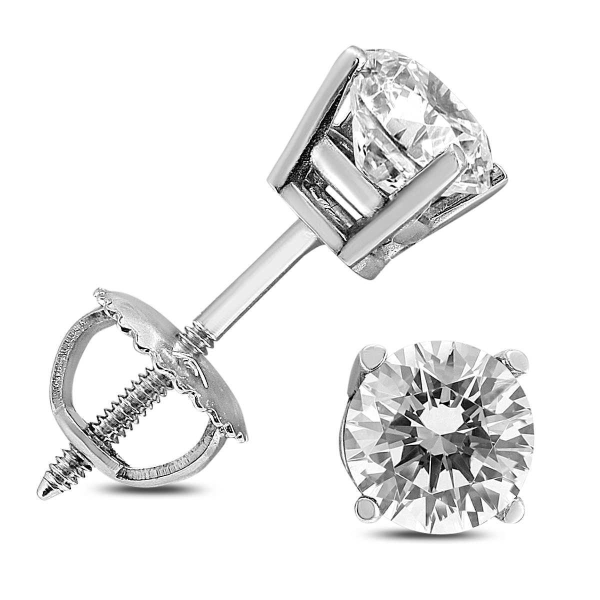 1 1/4 Carat TW AGS Certified Round Diamond Solitaire Stud Earrings in 14K White Gold