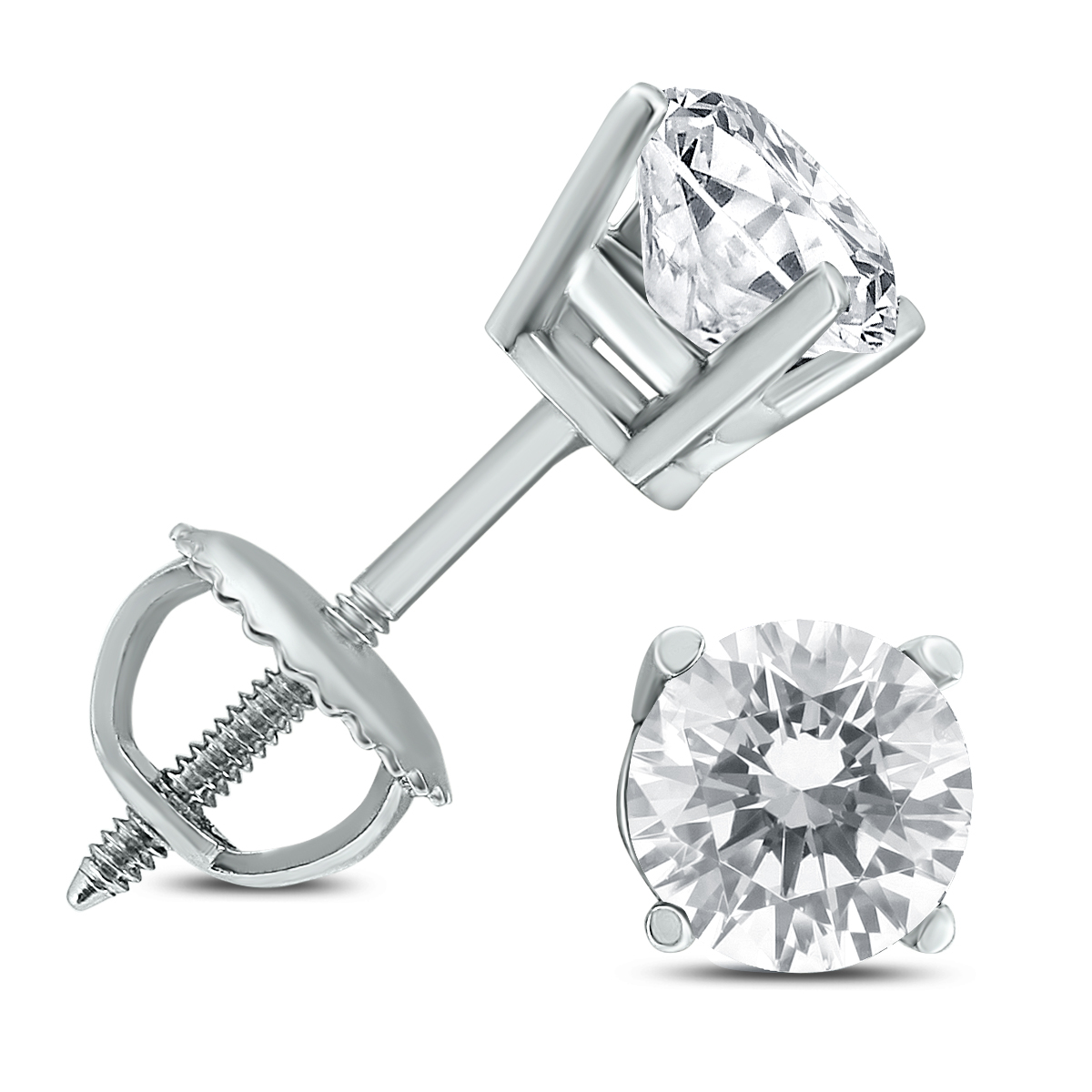 Image of 1 Carat TW Round Diamond Solitaire Stud Earrings in 14K White Gold