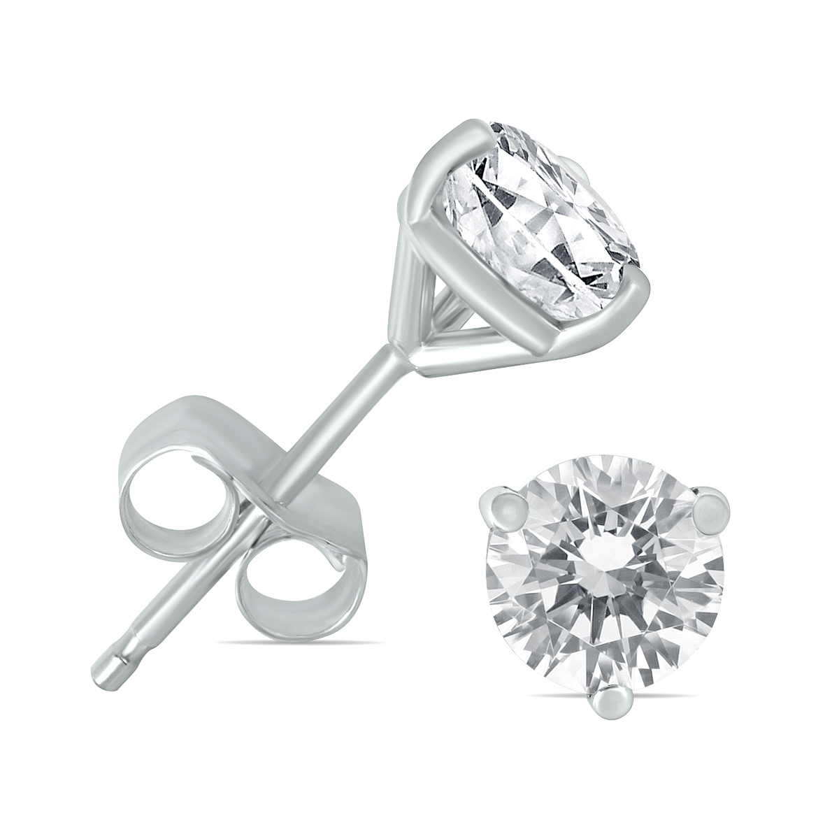 1/4 Carat TW AGS Certified Martini Set Round Diamond Solitaire Earrings in 14K White Gold
