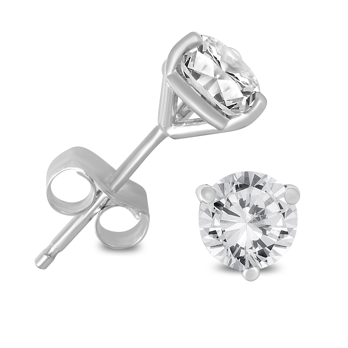 3/4 Carat TW AGS Certified Martini Set Round Diamond Solitaire Earrings in 14K White Gold