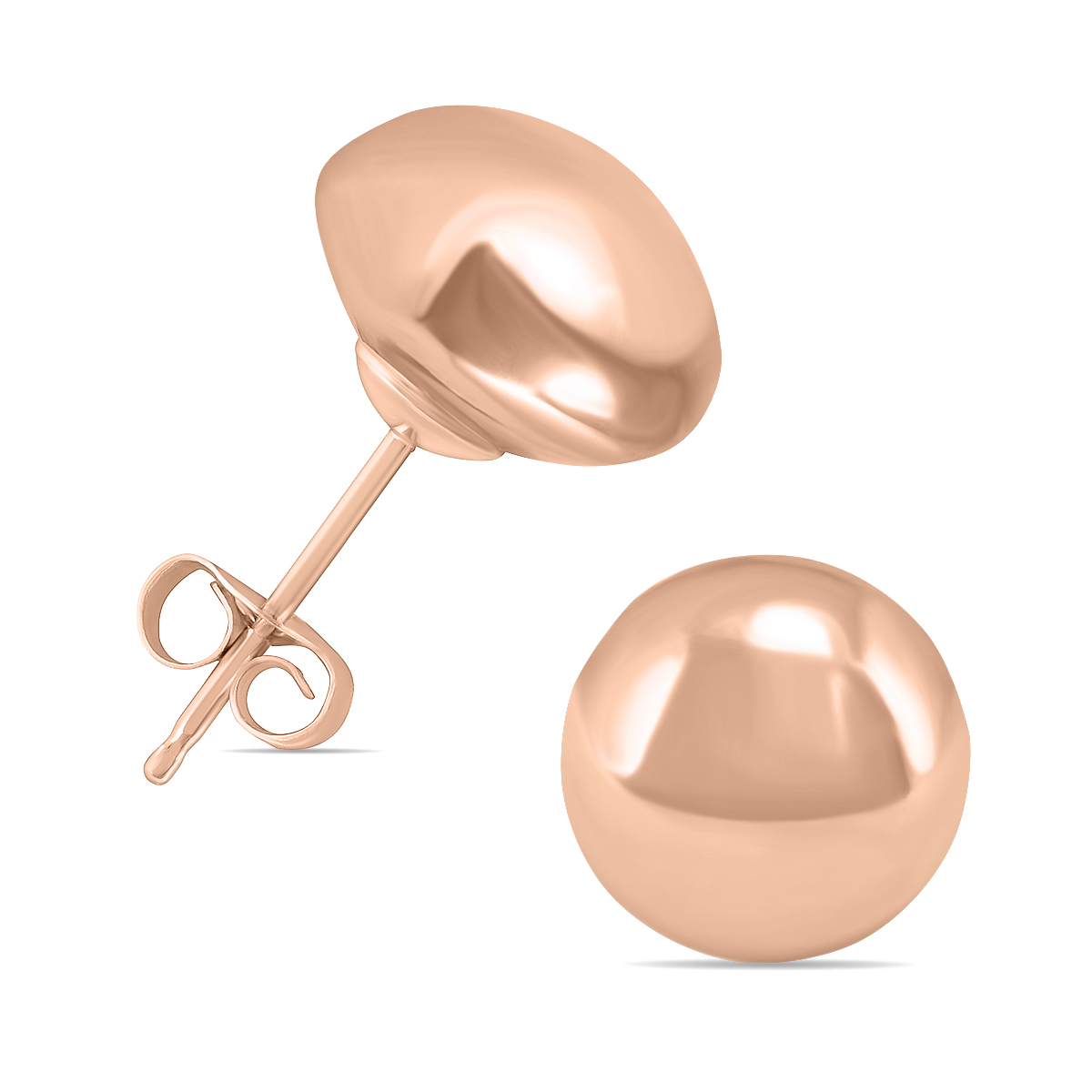 14K Rose Gold 8mm Button Ball Stud Earrings