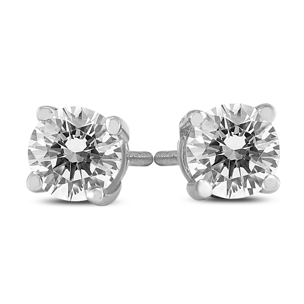 1/2 Carat TW AGS Certified Round Diamond Solitaire Stud Earrings in 14K White Gold (I-J Color, SI1-SI2 Clarity)