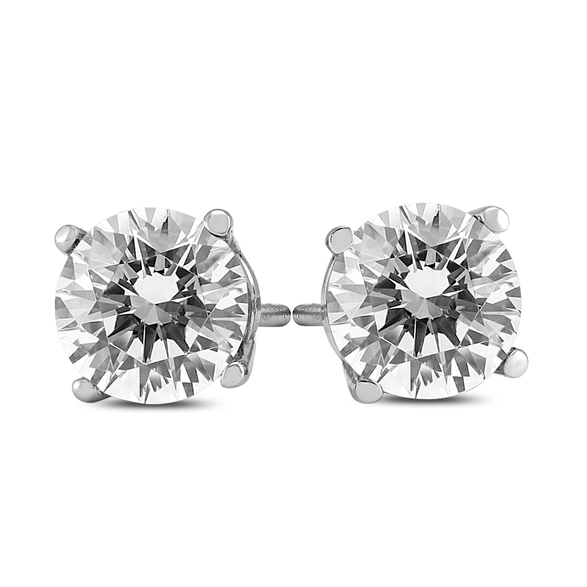 2 Carat TW AGS Certified Round Diamond Solitaire Stud Earrings in 14K White Gold (I-J Color, SI1-SI2 Clarity)