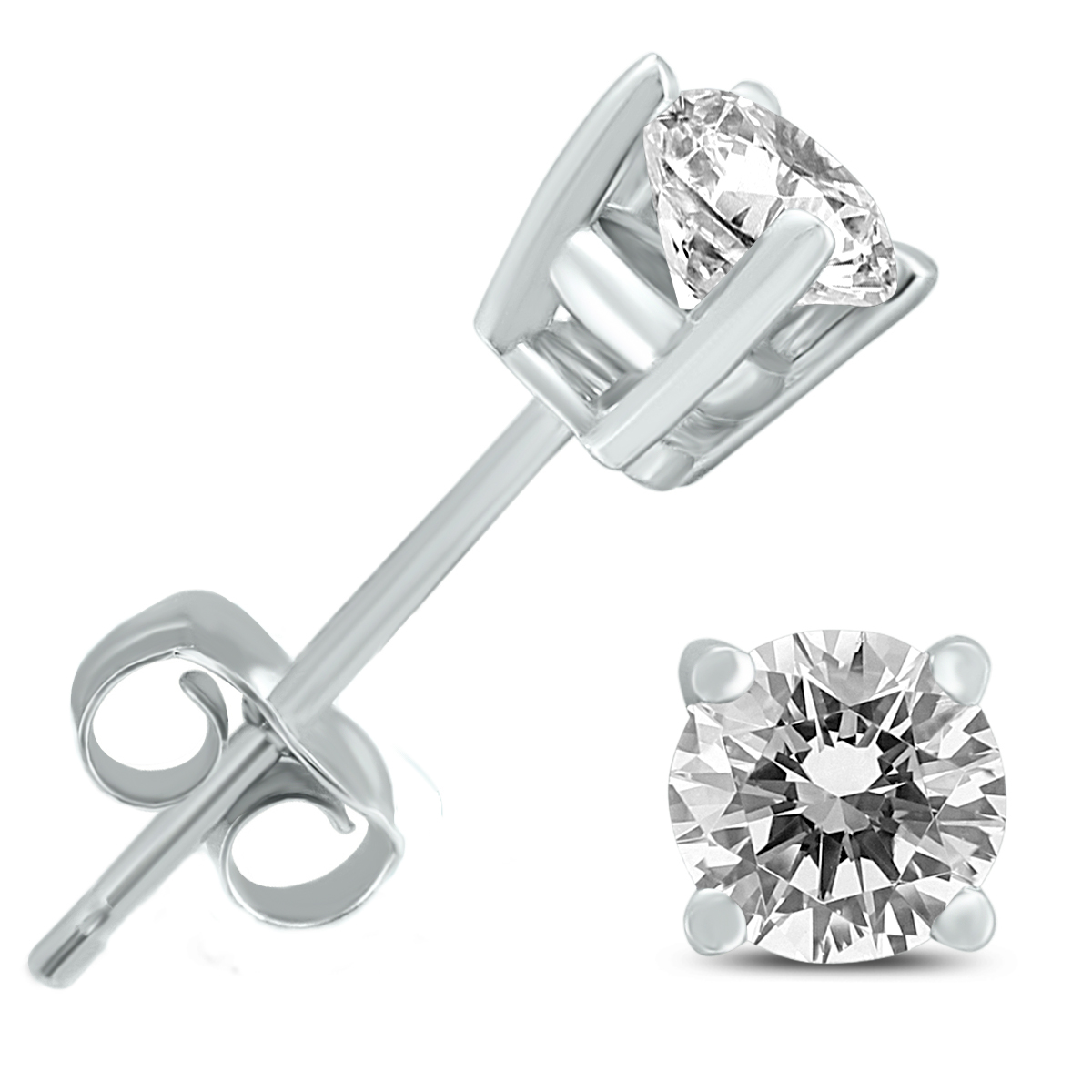 1/2 Carat TW Round Diamond Solitaire Stud Earrings in 14K White Gold