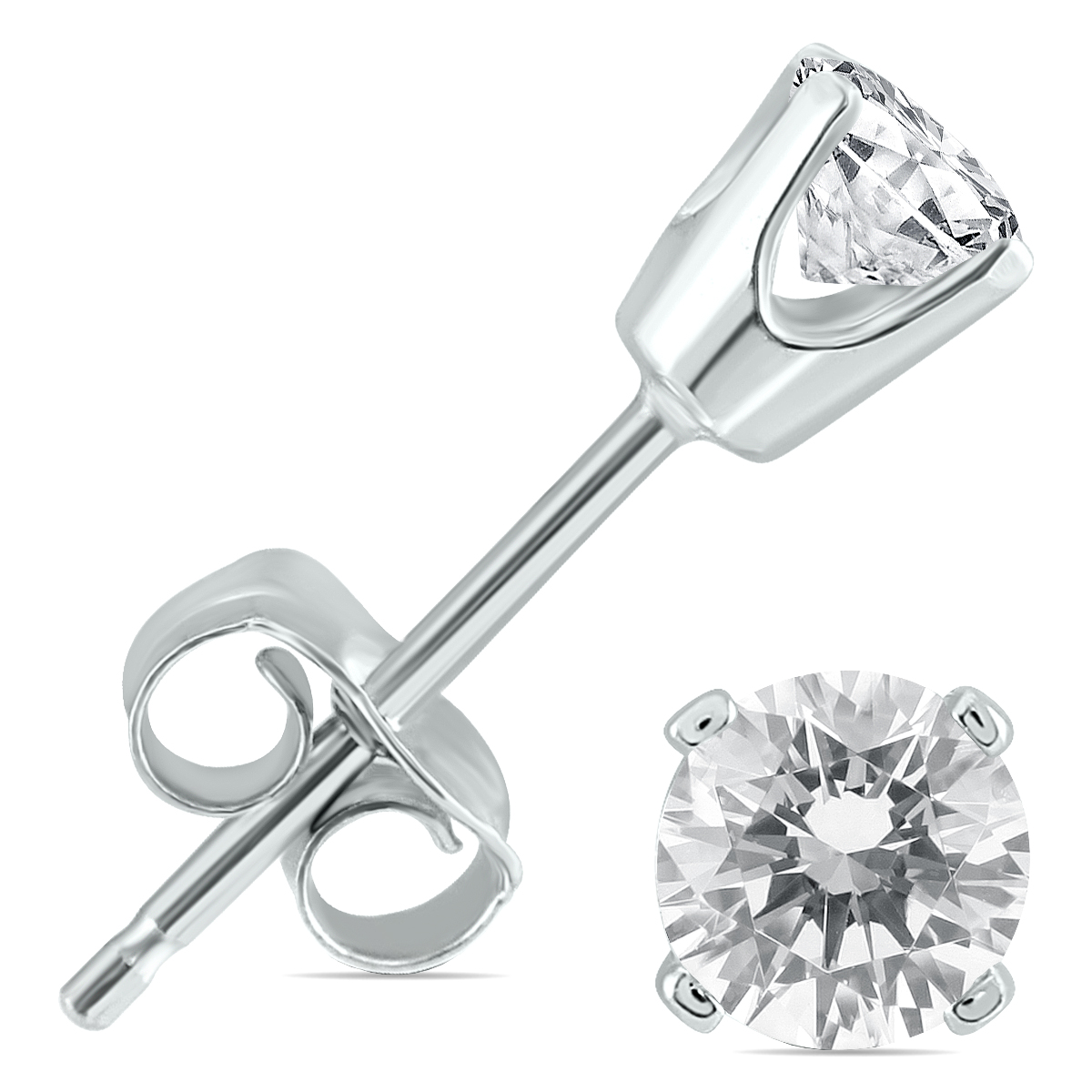 1/4 Carat TW AGS Certified Round Diamond Solitaire Stud Earrings in 14K White Gold (K-L Color, 12-I3 Clarity)