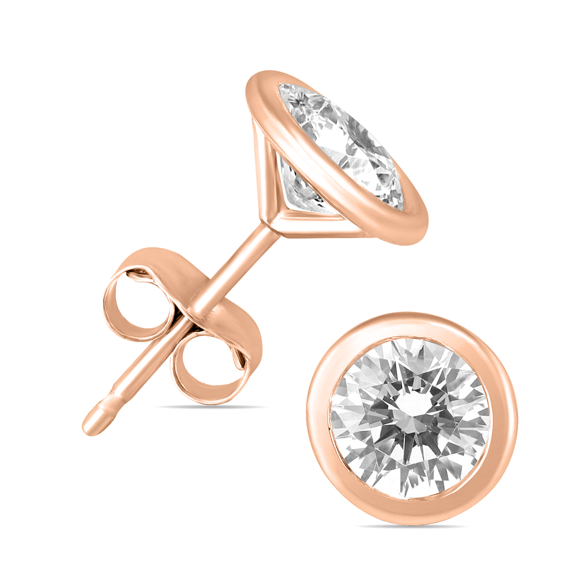 5/8 Carat TW Bezel Diamond Solitaire Earrings in 14K Rose Gold