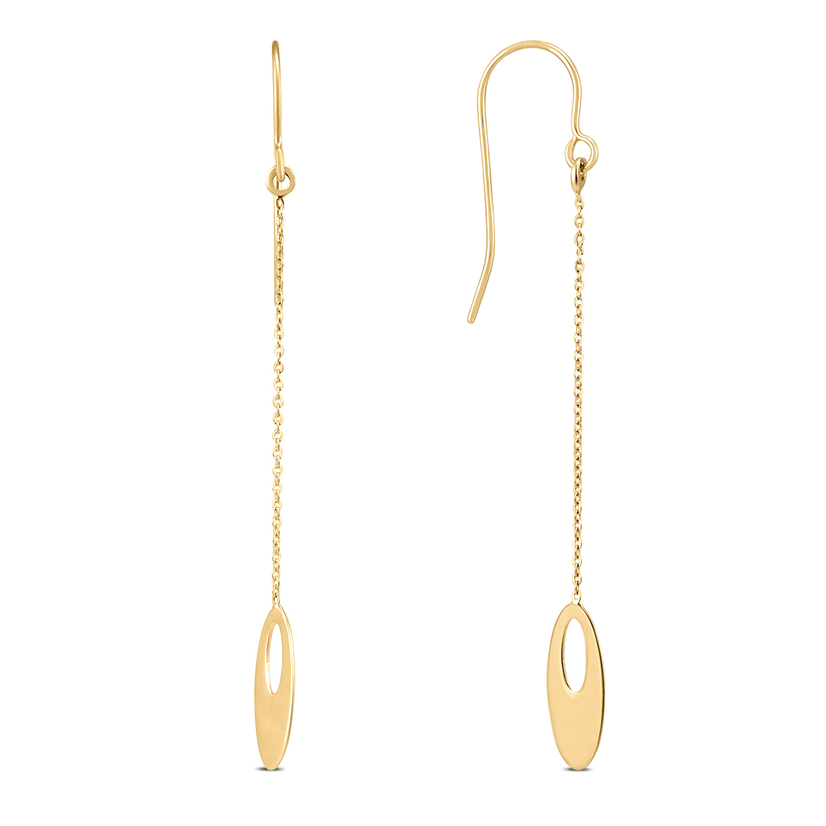 10K Yellow Gold Flat Oval Bead Chain Drop Earrings