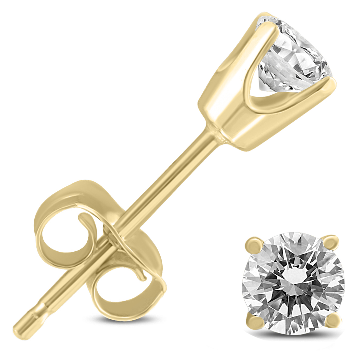 Certified (J-K Color, SI1-SI2 Clarity) 1/4 Carat TW Round Diamond Solitaire Stud Earrings In 14k Yellow Gold
