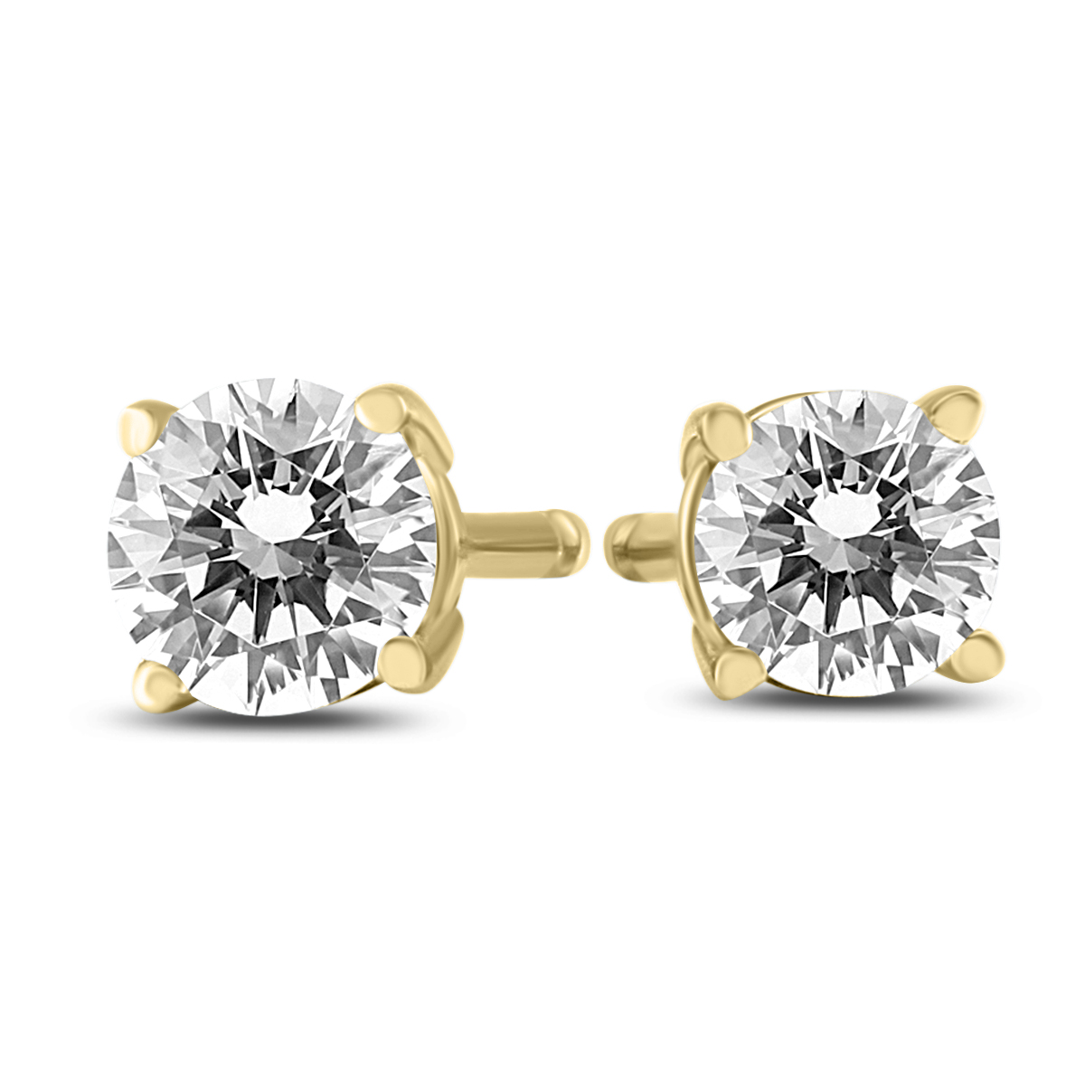 Certified (J-K Color, SI1-SI2 Clarity) 3/8 Carat TW Round Diamond Solitaire Stud Earrings In 14k Yellow Gold