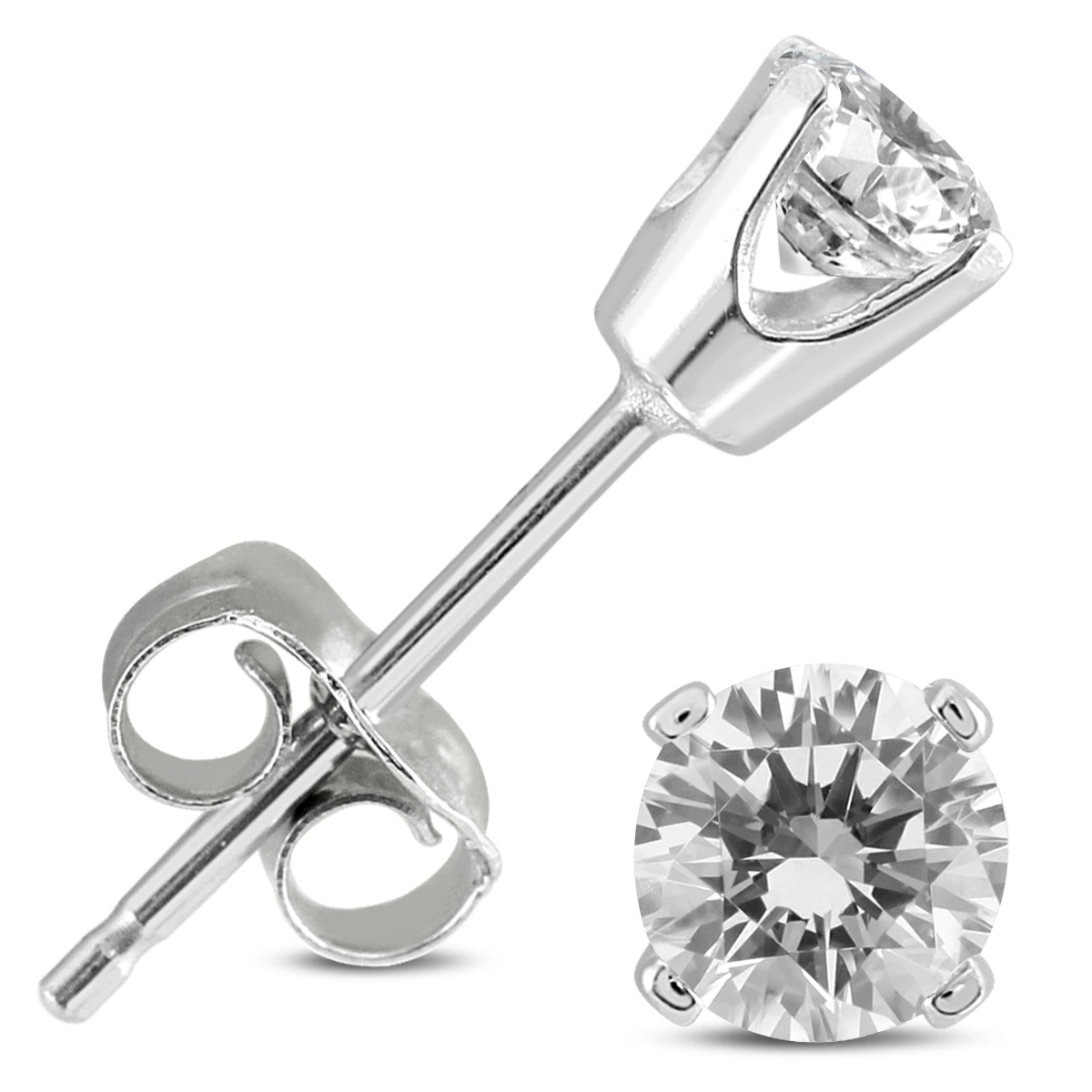 AGS Certified (H-I Color, SI1-SI2 Clarity) 1/4 Carat TW Round Diamond Solitaire Stud Earrings In 14K White Gold