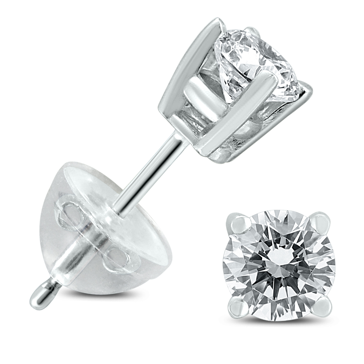 .45CTW Round Diamond Solitaire Stud Earrings In 14k White Gold with Silicon Backs