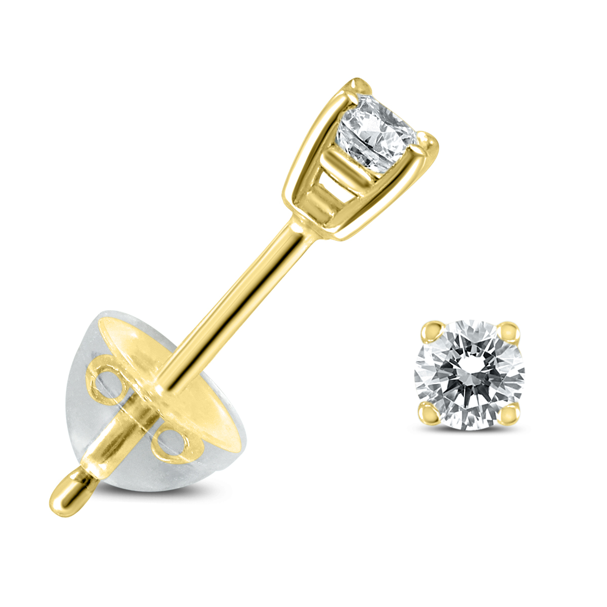 .09CTW Round Diamond Solitaire Stud Earrings In 14k Yellow Gold with Silicon Backs