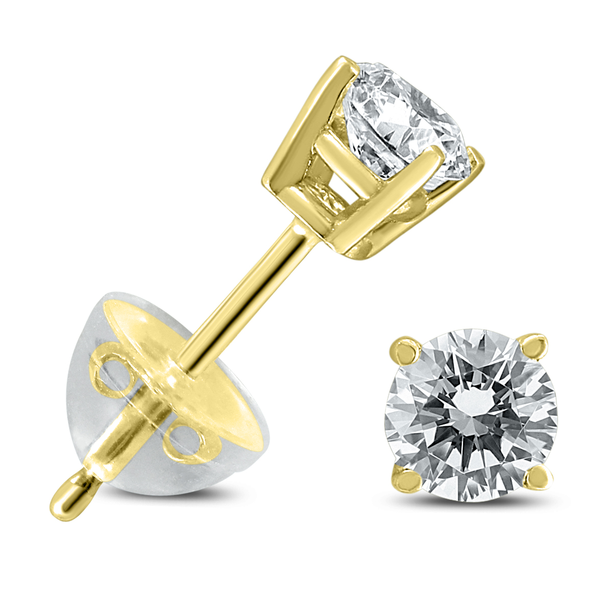 .18CTW Round Diamond Solitaire Stud Earrings In 14k Yellow Gold with Silicon Backs