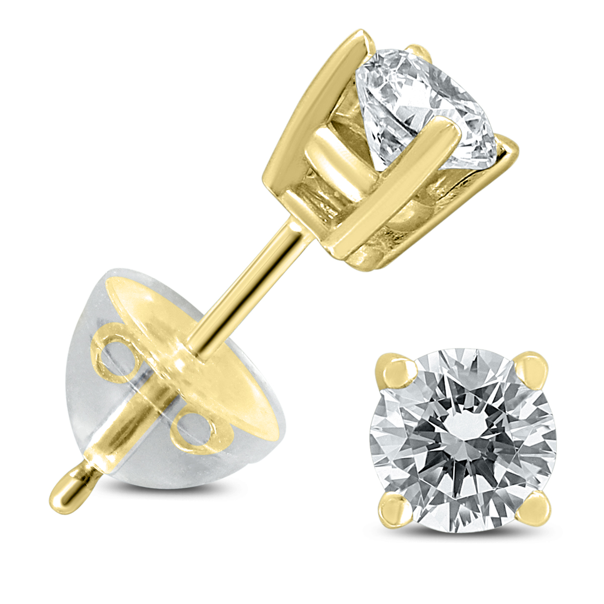 .45CTW Round Diamond Solitaire Stud Earrings In 14k Yellow Gold with Silicon Backs