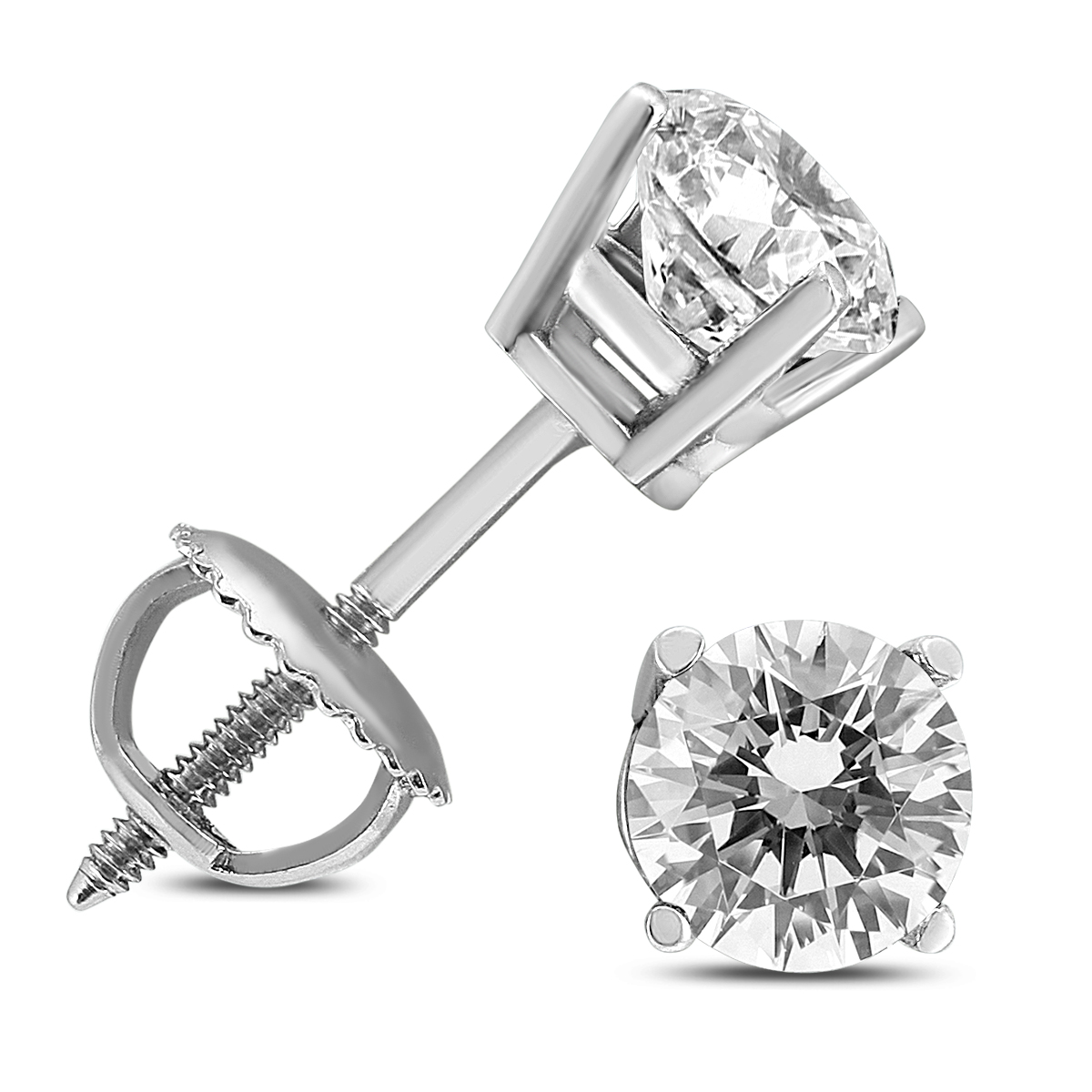 5/8 Carat TW AGS Certified Round Diamond Solitaire Stud Earrings in 14K White Gold