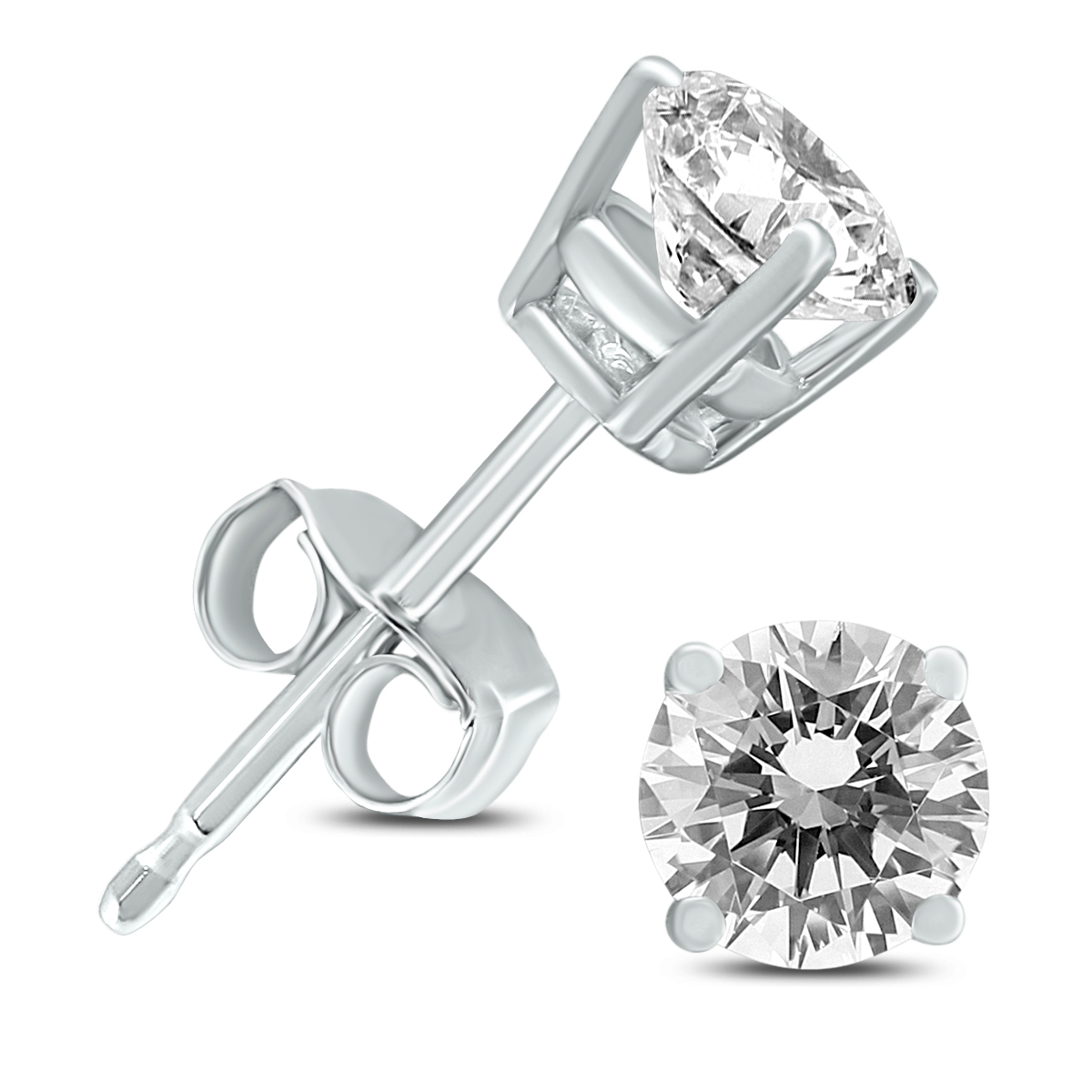 Image of Almost 3/4 Carat TW Round Diamond Solitaire Stud Earrings in 14K White Gold