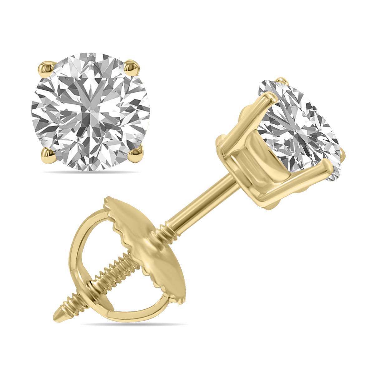 Lab Grown 1.50 Carat Total Weight Diamond Solitaire Earrings in 14K Yellow Gold