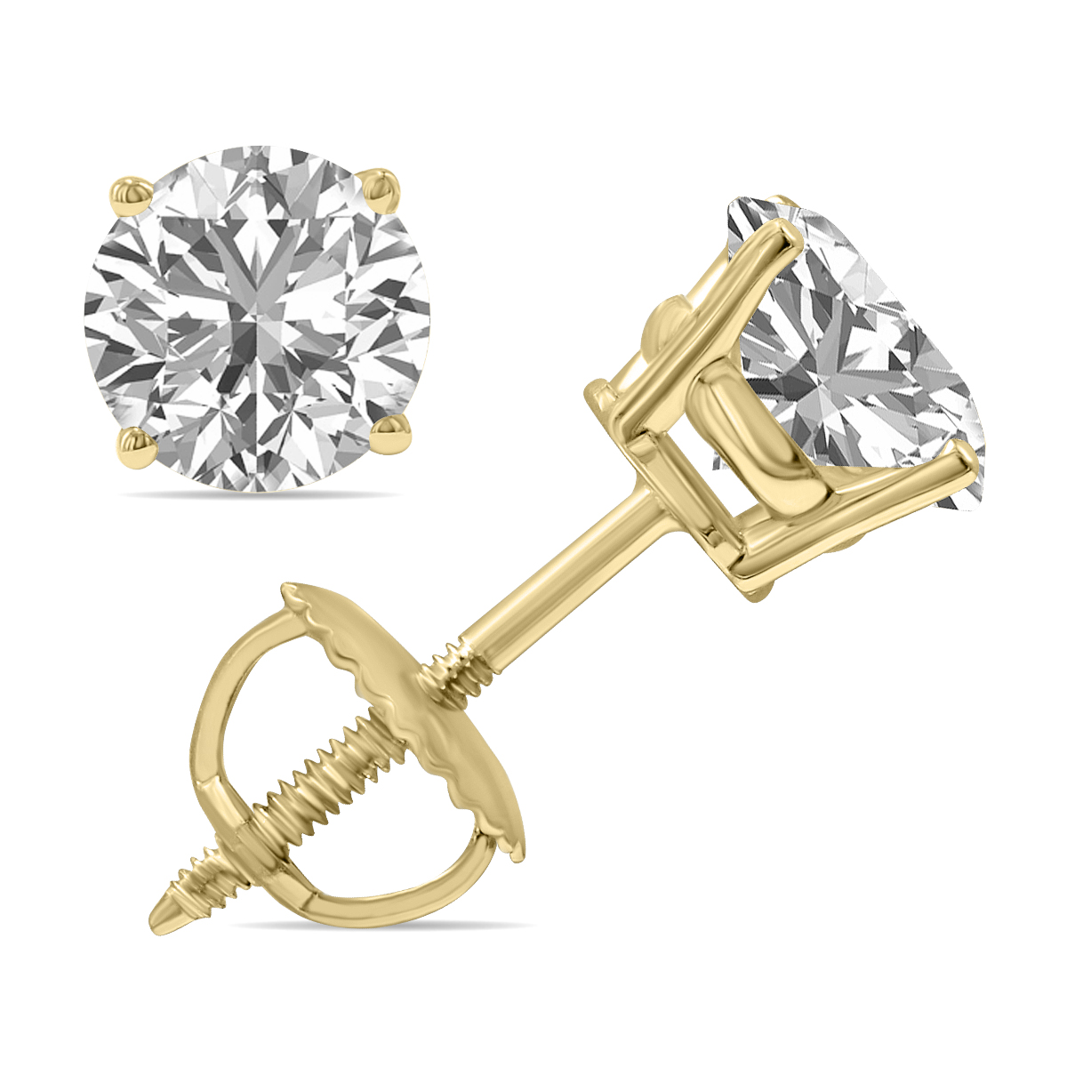Lab Grown 2 Carat Total Weight Diamond Solitaire Earrings in 14K Yellow Gold