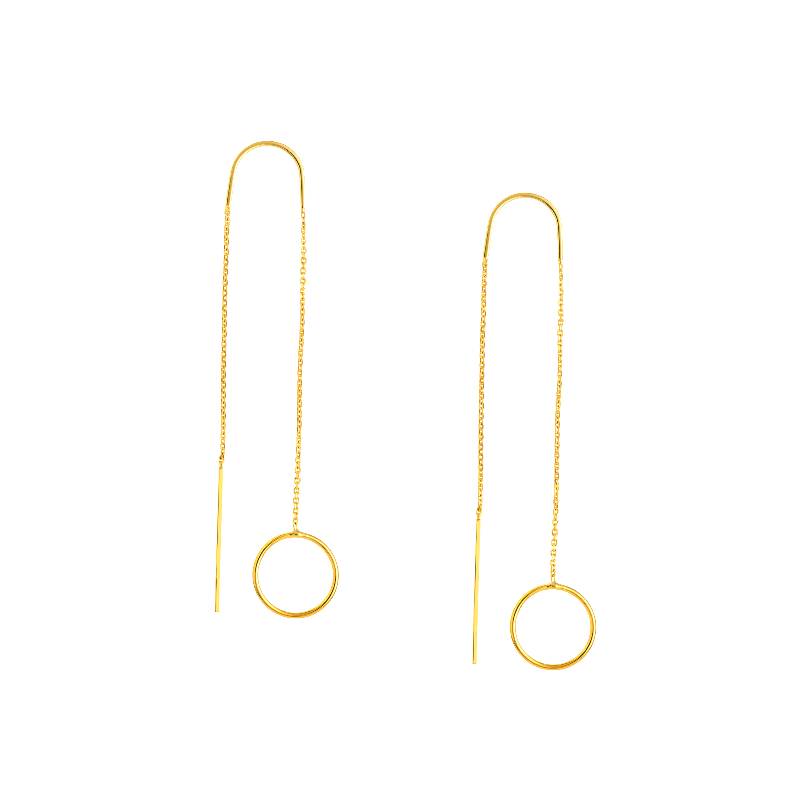 14K Solid Yellow Gold Open Disc Threader Earrings