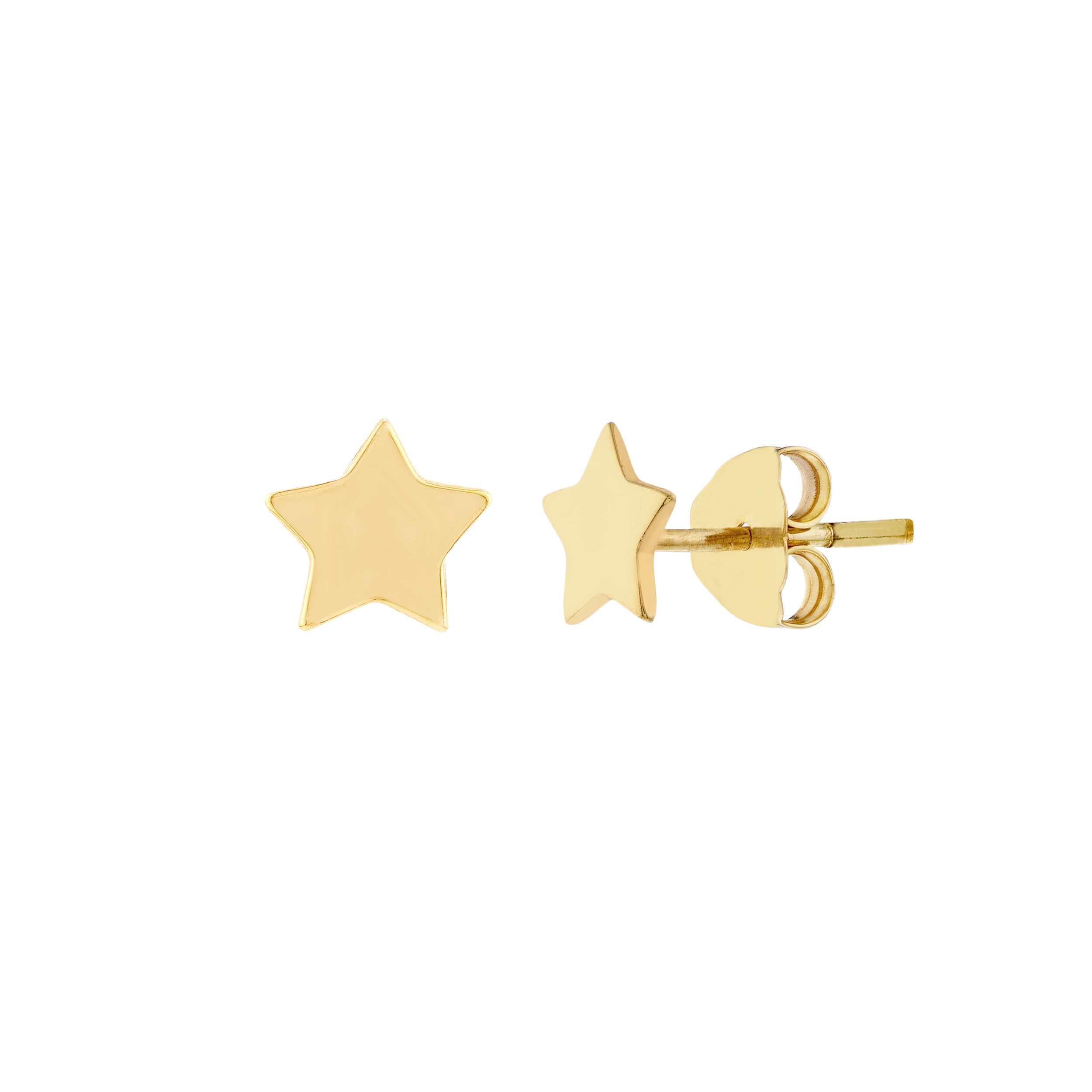 14K Solid Yellow Gold Star Stud Earrings