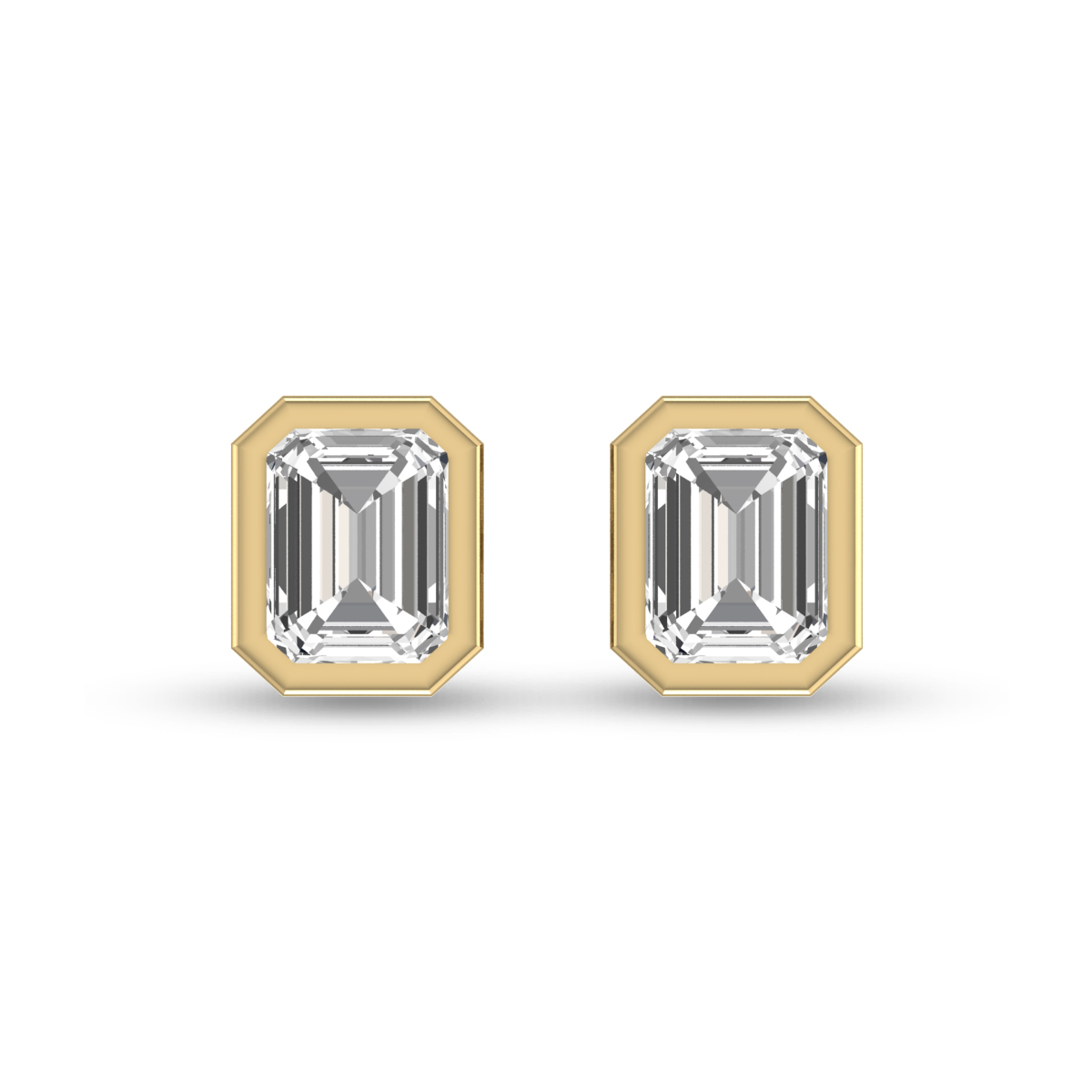 Image of Lab Grown 1/2 Carat Emerald Bezel Set Diamond Solitaire Earrings in 14K Yellow Gold