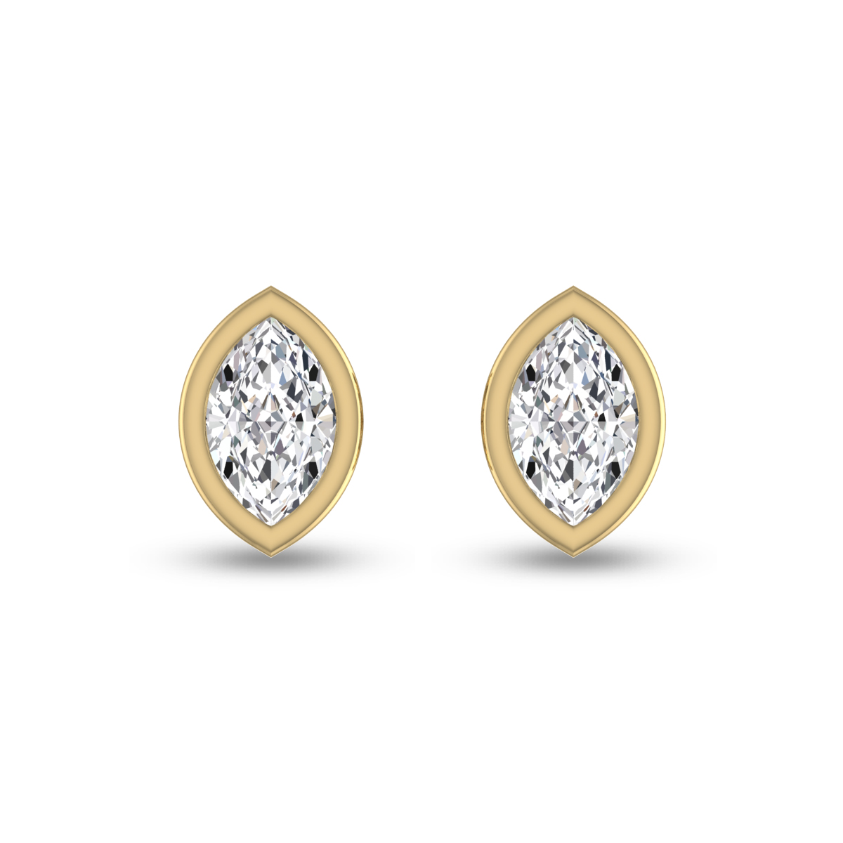 Lab Grown 1/2 Carat Marquise Bezel Set Diamond Solitaire Earrings in 14K Yellow Gold
