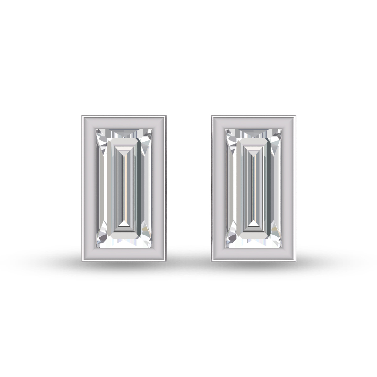 Lab Grown 1/4 Carat Baguette Bezel Set Diamond Solitaire Earrings in 14K White Gold