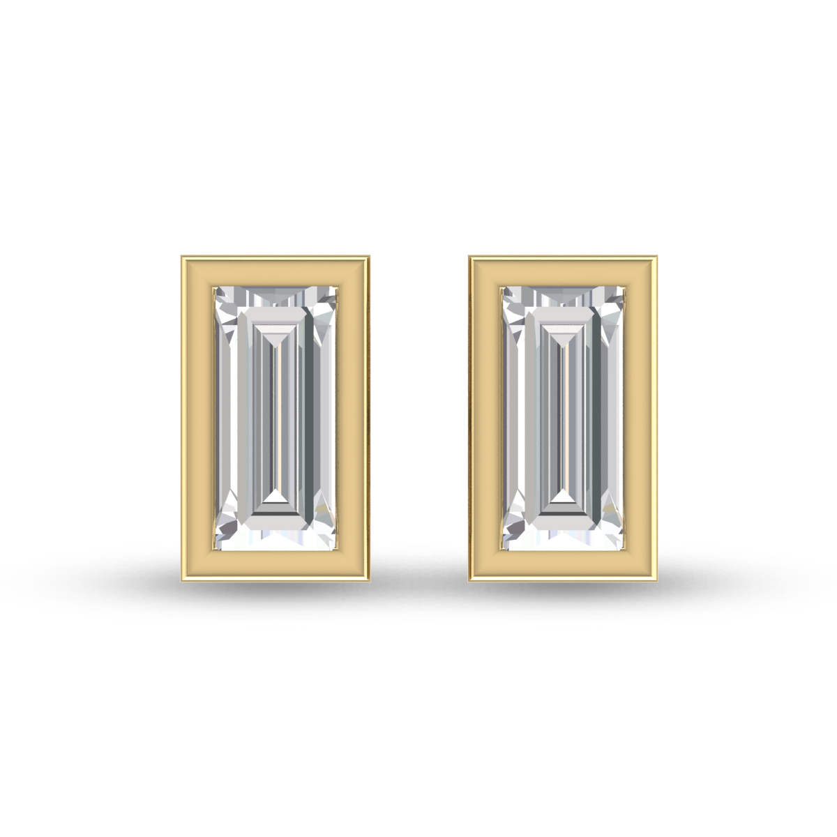 Lab Grown 1/4 Carat Baguette Bezel Set Diamond Solitaire Earrings in 14K Yellow Gold