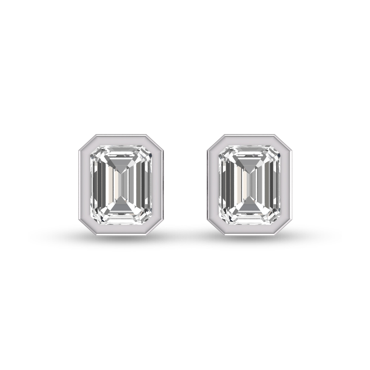 Image of Lab Grown 1 Carat Emerald Bezel Set Diamond Solitaire Earrings in 14K White Gold