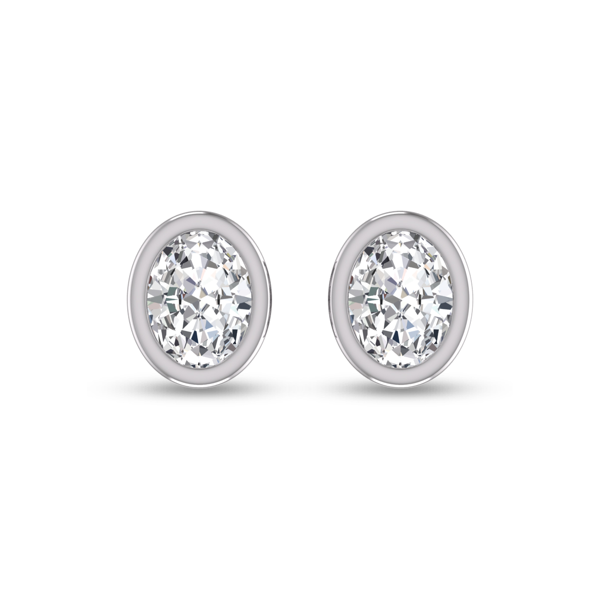 Lab Grown 3/4 Carat Oval Bezel Set Solitaire Diamond Earrings in 14K White Gold