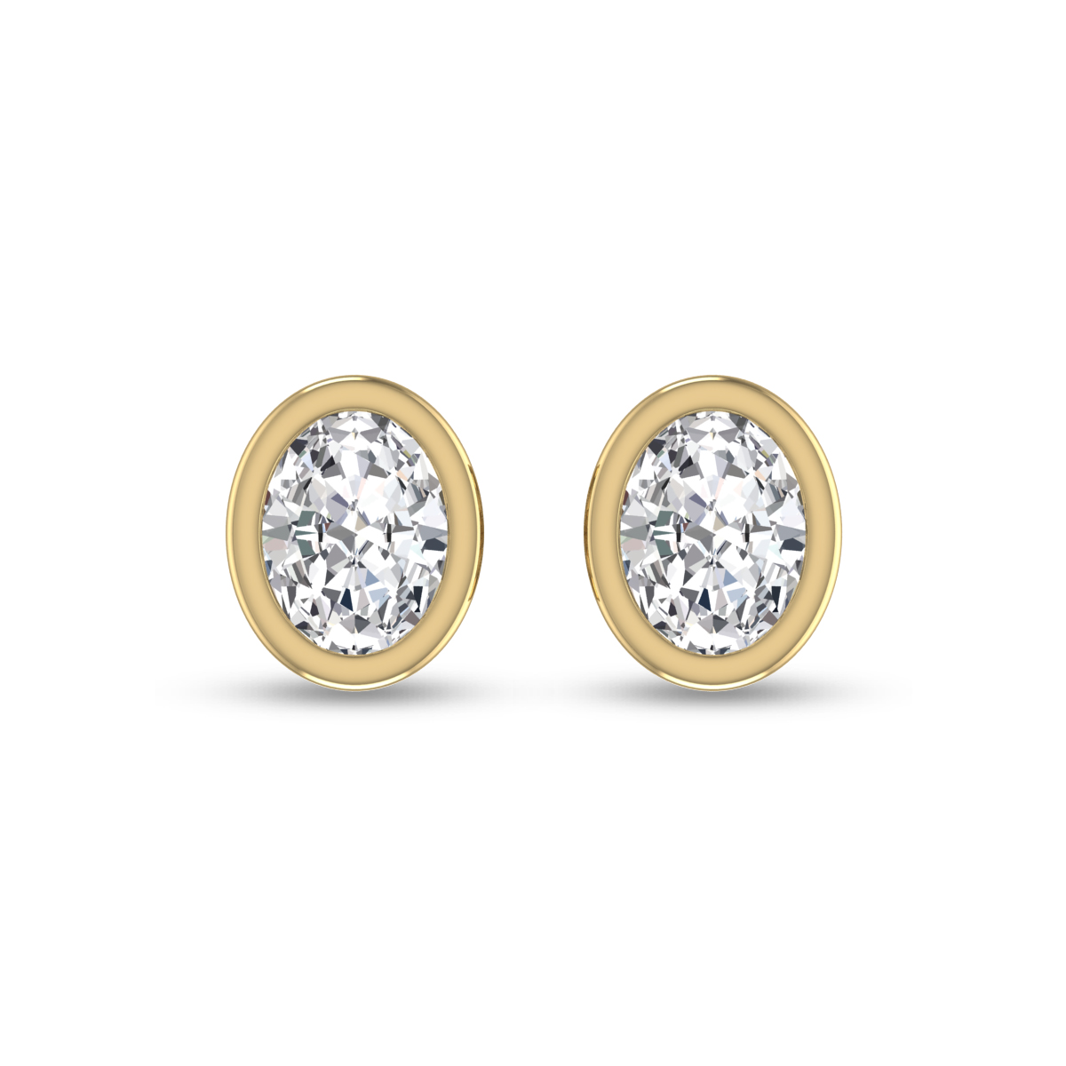 Lab Grown 1 Carat Oval Bezel Set Solitaire Diamond Earrings in 14K Yellow Gold