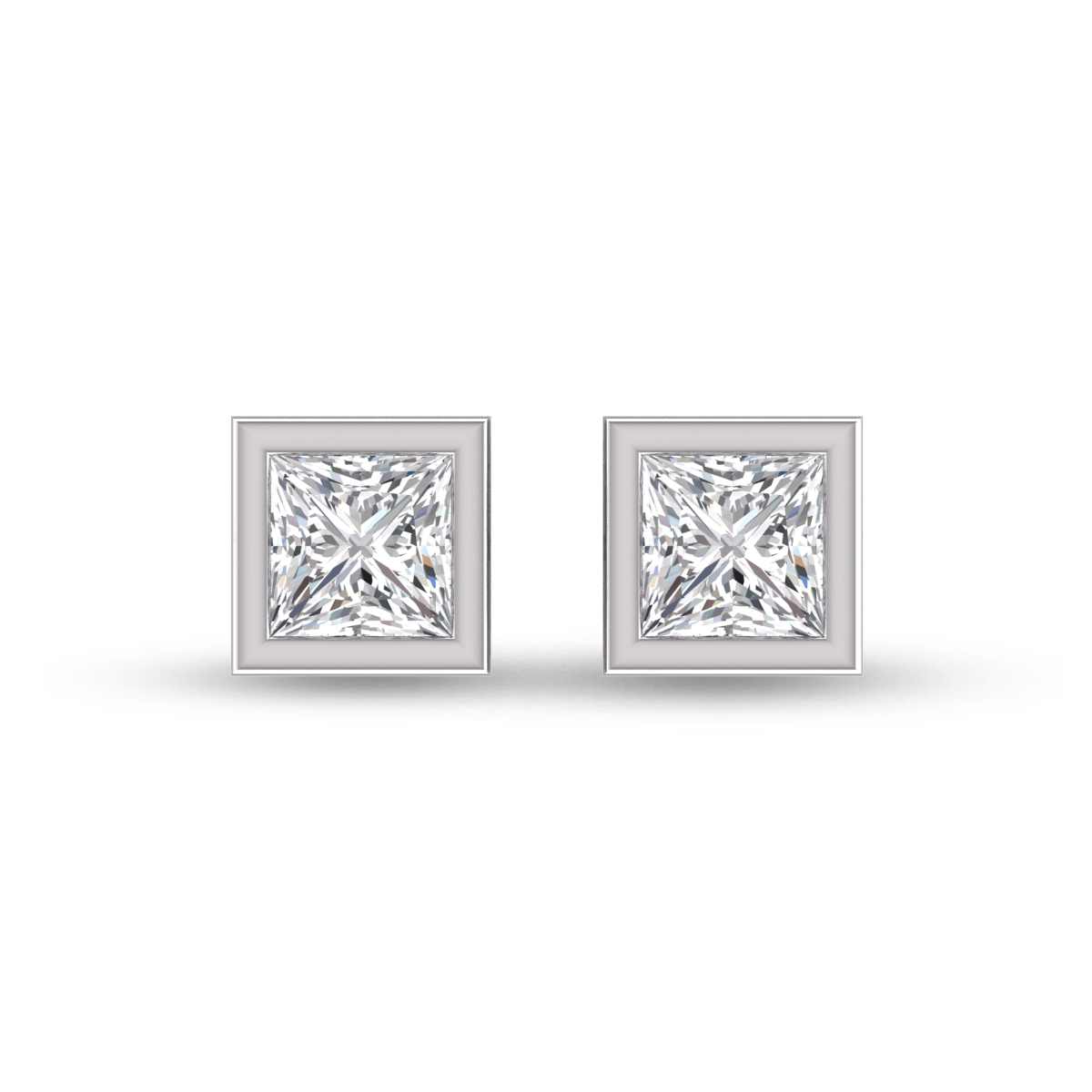 Lab Grown 1 Carat Princess Cut Bezel Set Solitaire Diamond Earrings in 14K White Gold