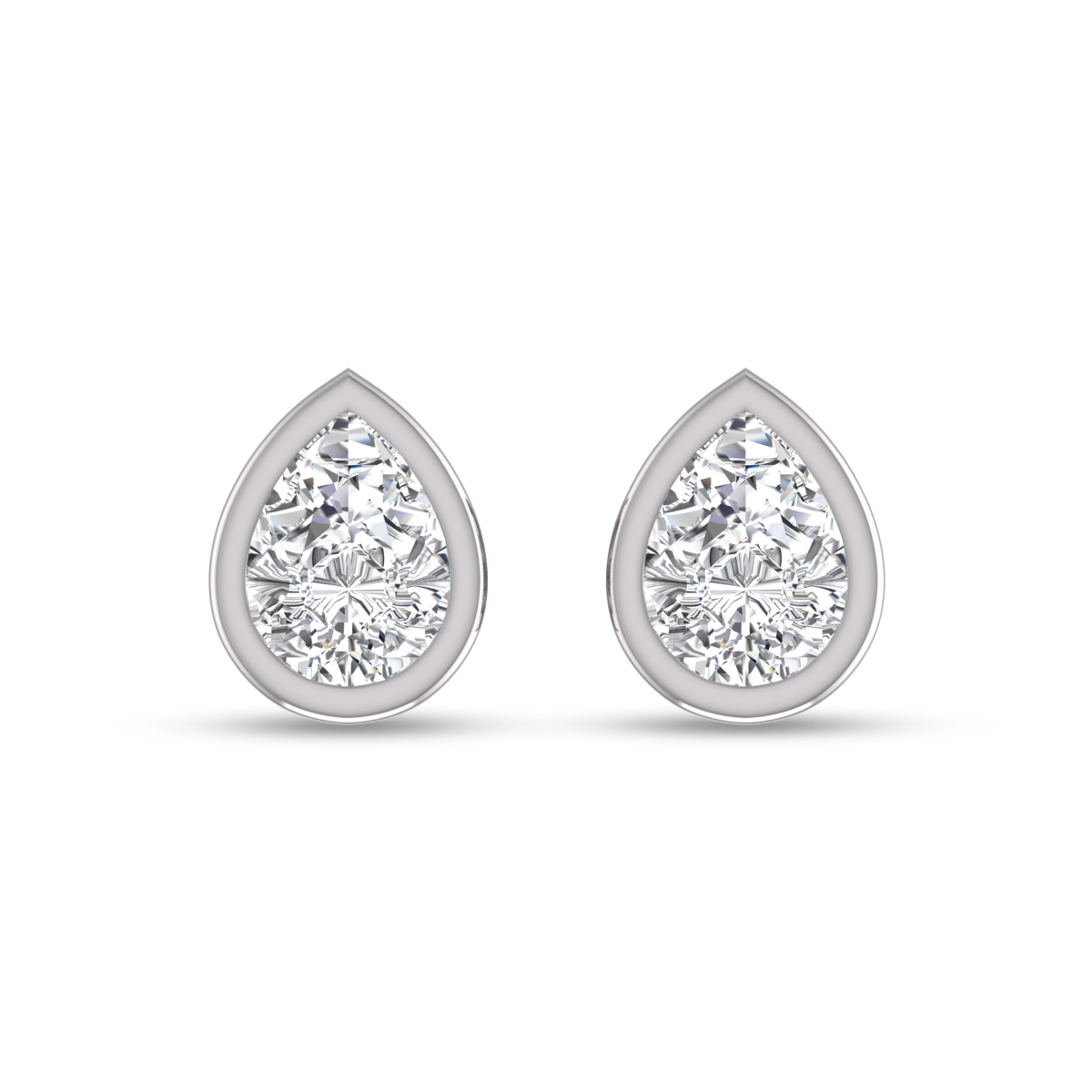 Lab Grown 1 Carat Pear Shaped Bezel Set Solitaire Diamond Earrings in 14K White Gold