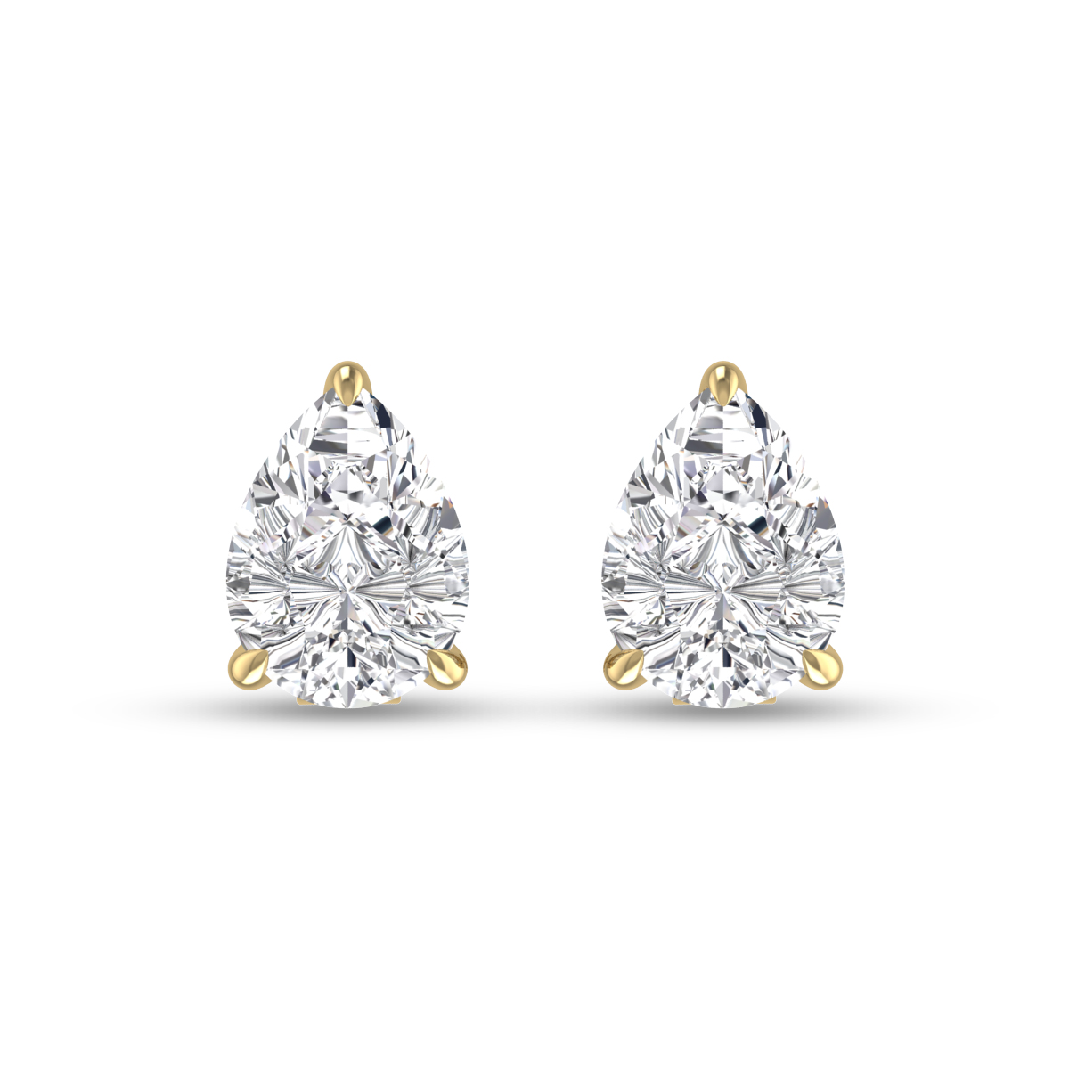 Lab Grown 1/4 Carat Pear Shaped Solitaire Diamond Earrings in 14K Yellow Gold
