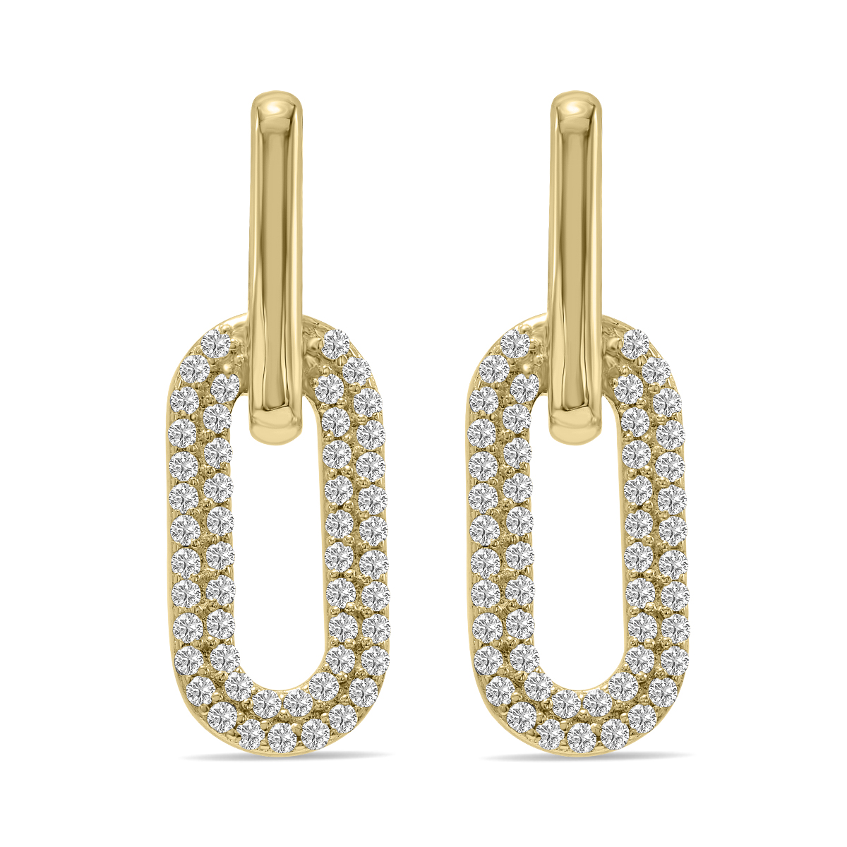 1/2 CTW Lab Grown Diamond Dangling Drop Earrings in 10K Yellow Gold (F-G Color, VS1- VS2 Clarity)