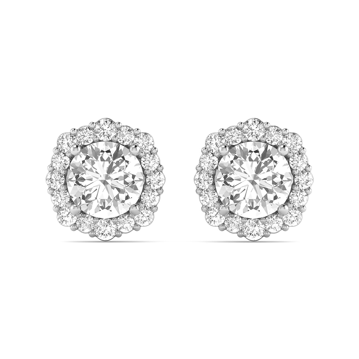 1 1/5 Carat TW Floral Halo Diamond Stud Earrings 14K White Gold