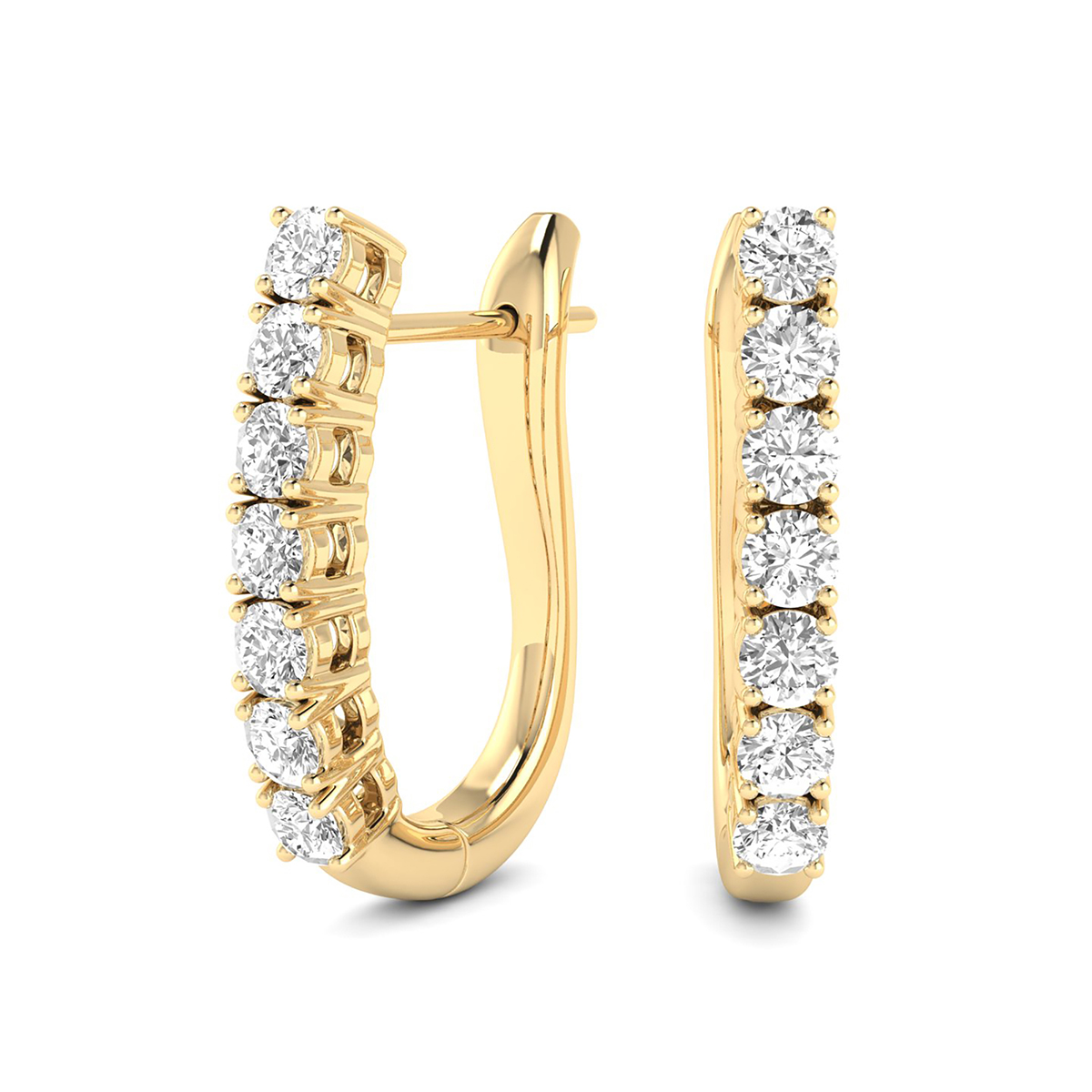 Almost 3/4 Carat TW Omega Back Diamond Hoop Earrings in 14K Yellow Gold