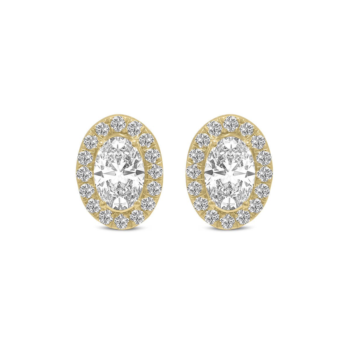 2 Carat TW Oval Shape Lab Grown Diamond Halo Earrings in 14K Yellow Gold