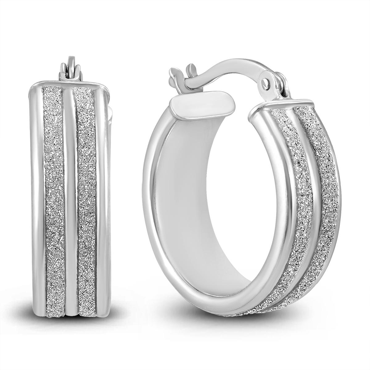 Double Row Round Sparkle Dust Hoop Earrings.925 Sterling Silver